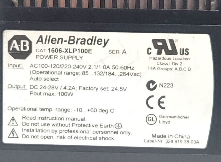 ALLEN BRADLEY 1606-XLP100E /A 1606-XLP POWER SUPPLY 50/60Hz 1606XLP100E