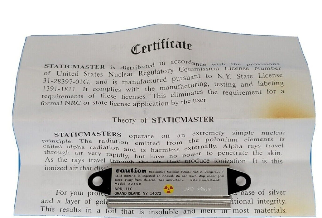 NIB NRD STATICMASTER 2U500 IONIZING CARTRIDE 3''