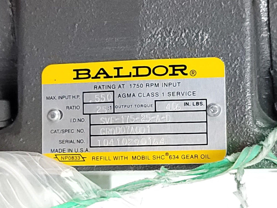NEW BALDOR SVF-175-25-A-D SINGLE GEAR REDUCER .550HP 25:1 GR0007A001 SVF17525AD