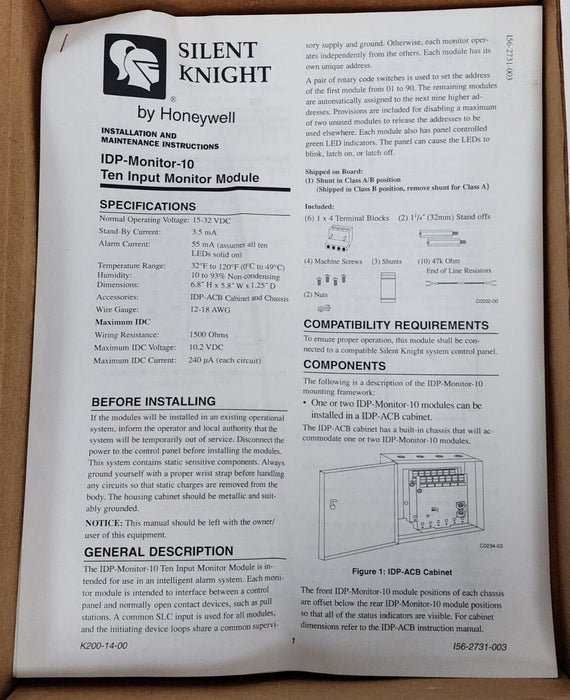 NEW HONEYWELL SILENT KNIGHT IDP-MONITOR-10 / IDPMONITOR10 MOD XP10-M / XP10M