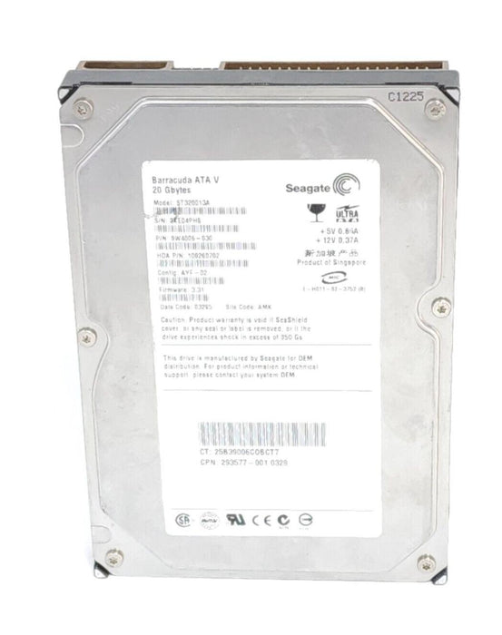 SEAGATE ST320013A BARRACUDA ATA V HARD DRIVE 20 GBYTES