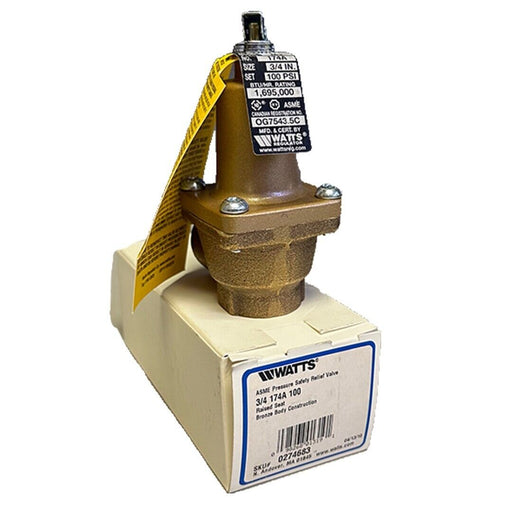 NEW WATTS 0274683 3/4'' 174A 100 ASME PRESSURE SAFETY RELIEF VALVE BRONZE RAISED