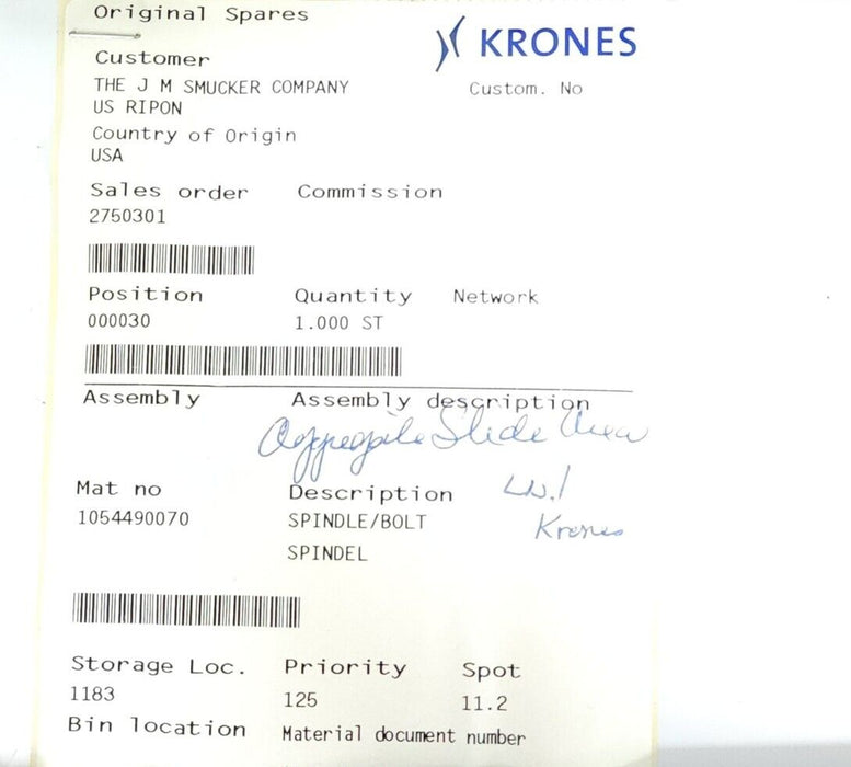 NEW KRONES 1-054-49-007-0 SPINDLE BOLT 1054490070