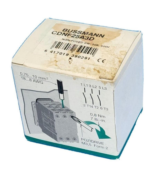 NIB BUSSMANN CDNF25A3D NON-FUSED SW, 30A, 600V