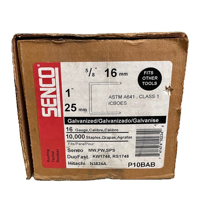 NEW SENCO P10BAB GALVANIZED STAPLES 5/8'' 16 GAUGE BOX OF 10,000