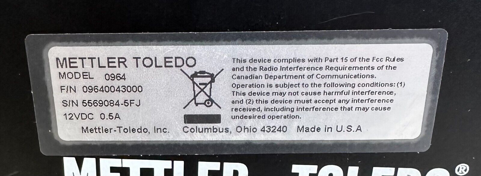 METTLER TOLEDO 0964 DUAL CHANNEL FIBER OPTIC CONVERTER 12VDC 90031500A