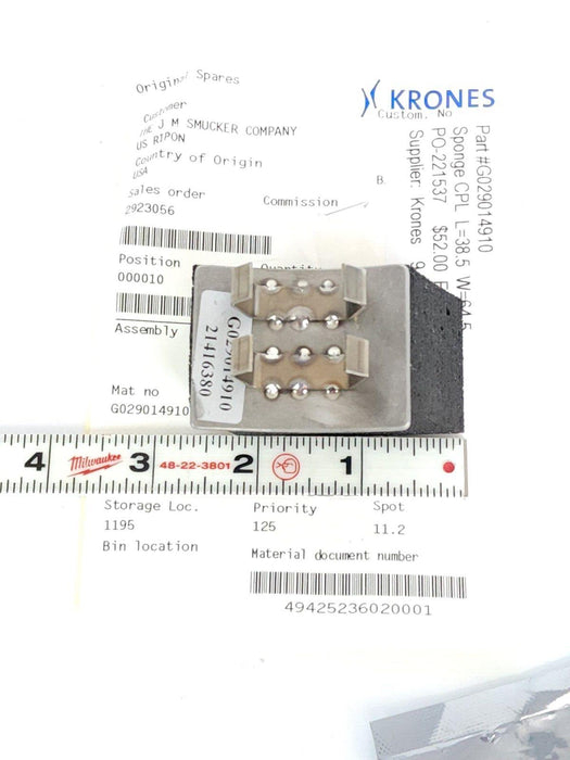LOT OF 4 NEW KRONES G029014910 SPONGES CPL L=38.5 W=64.5