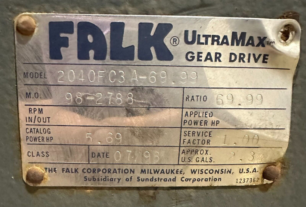 REPAIRED FALK 2040FC3A-69.99 / 2040FC3A6999 UltraMax GEAR DRIVE 69.99:1 RATIO