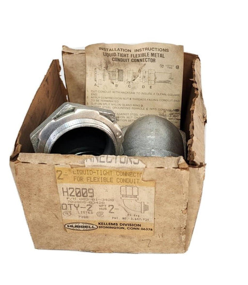 LOT OF 2 NEW HUBBELL H2009 LIQUID-TIGHT CONNECTORS OR LEXIBLE CONDUIT 2'' NPT