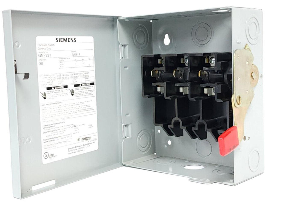 SIEMENS GNF321 GENERAL DUTY ENCLOSED SWITCH 30AMPS TYPE 1 ENCLOSURE