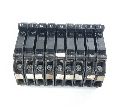 LOT OF 9 GENERAL ELECTRIC TQP115 CIRCUIT BREAKERS 15AMP 1POLE 120/240V