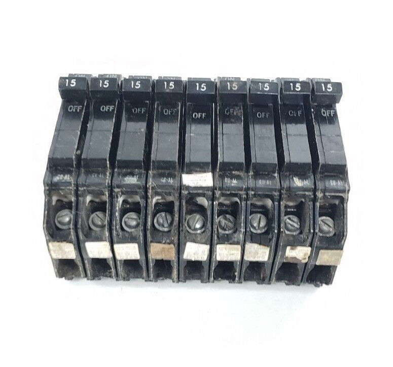 LOT OF 9 GENERAL ELECTRIC TQP115 CIRCUIT BREAKERS 15AMP 1POLE 120/240V