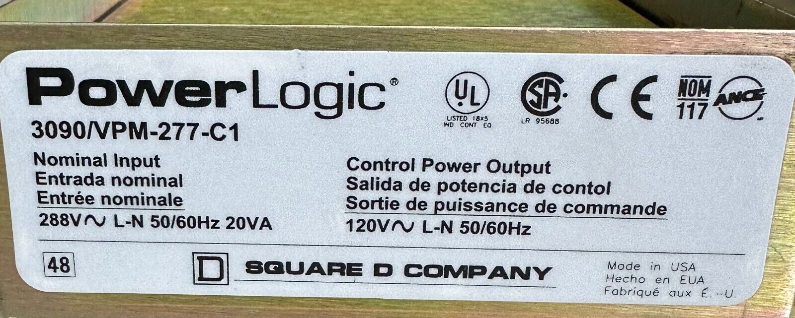 SQUARE D 3090/VPM-277-C1 / 3090VPM277C1 PowerLogic VOLTAGE/POWER MODULE 50/60Hz