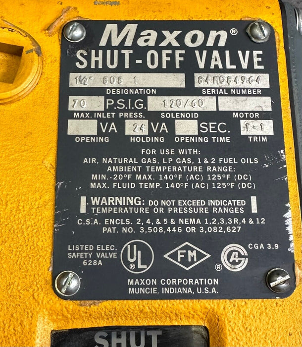 NEW MAXON 1-1/2'' 808 1 / 1128081 SHUT-OFF VALVE 70PSIG 120/60 24V 1-1 TRIM