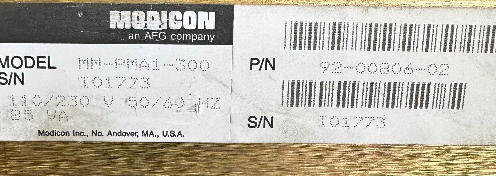 MODICON PA-0601-300 / PA0601300 PANEL MATE POWER UNIT MM-PMA1-300 92-00806-02