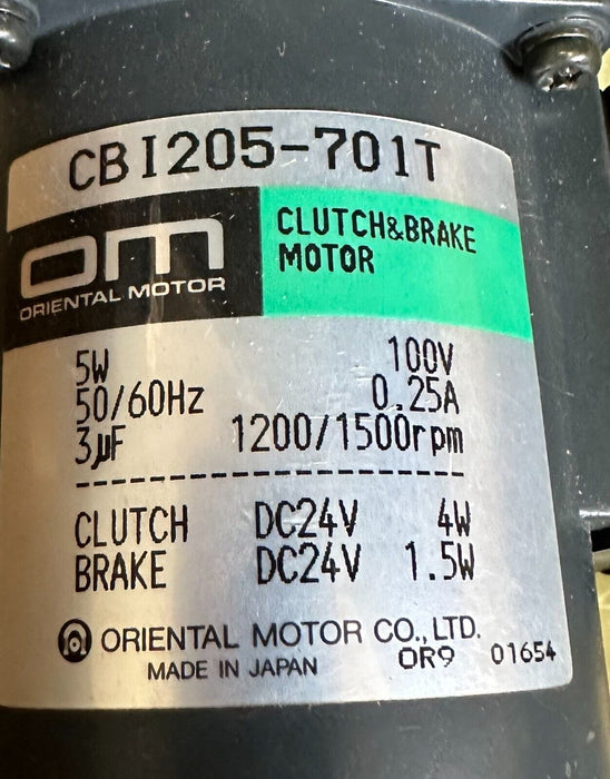 NEW ORIENTAL MOTOR CBI205-701T / CBI205701T CLUTCH & BRAKE MOTOR 100V *PREWIRED