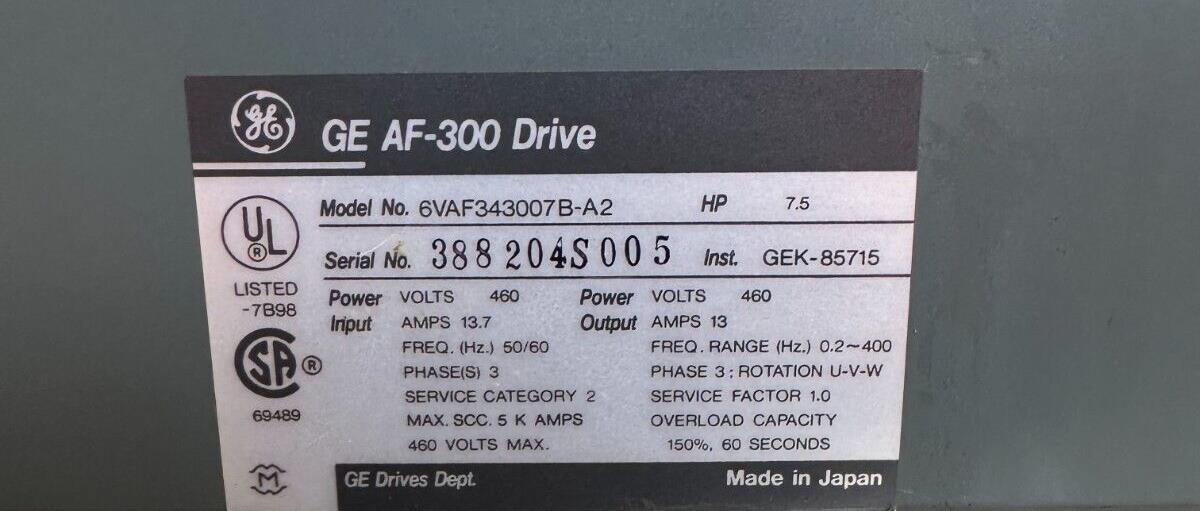 REPAIRED GE DRIVE 6VAF343007B-A2 / 6VAF343007BA2 AC DRIVE 7.5HP AF-300B / AF300B