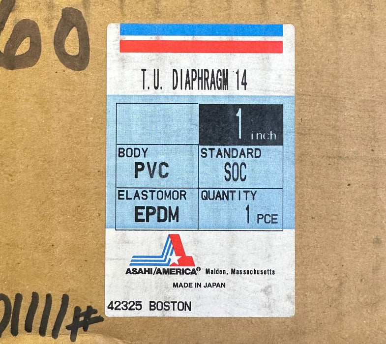 NEW ASAHI 1526-010 / 1526010 TRUE UNION TYPE 14 DIAPHRAGM VALVE 1'' PVC EPDM