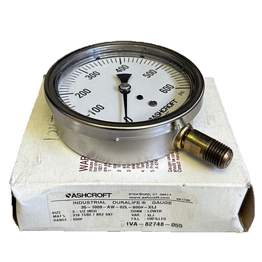 NEW ASHCROFT 35-1009-AW-02L-600#-XLJ / 351009AW02L600#XLJ DURALIFE GAUGE 3-1/2''