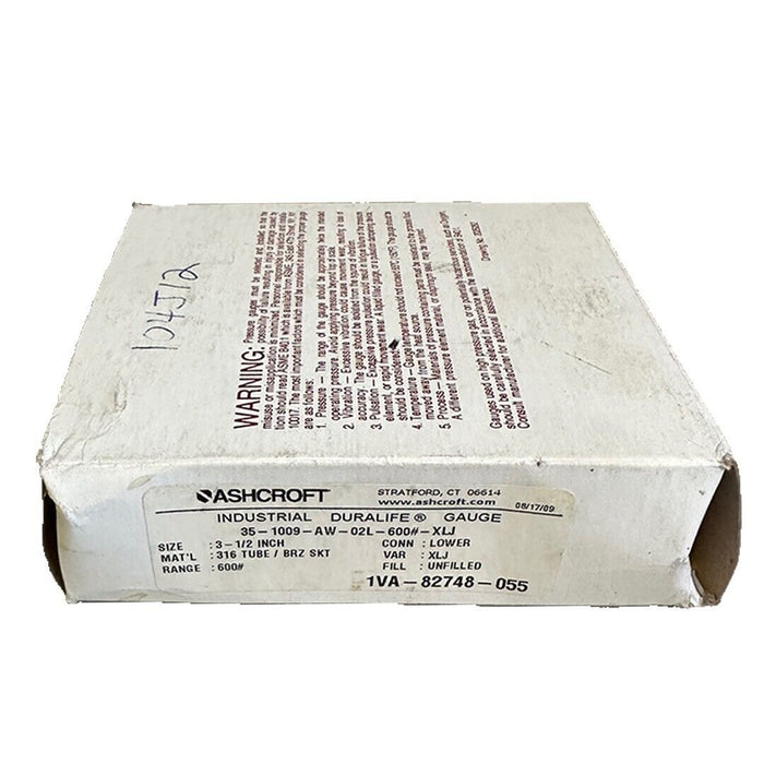 NEW ASHCROFT 35-1009-AW-02L-600#-XLJ / 351009AW02L600#XLJ DURALIFE GAUGE 3-1/2''