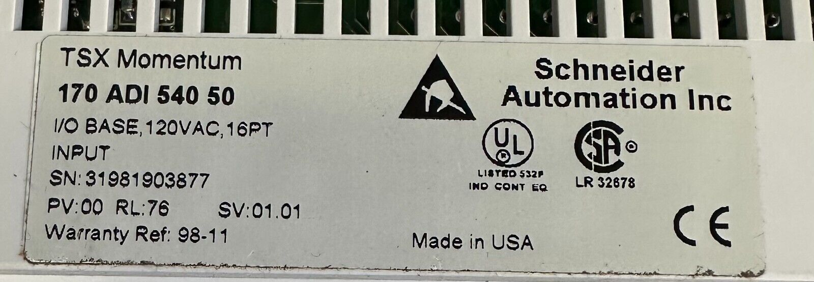 NEW SCHNEIDER MODICON 170-ADI-540-50 / 170ADI54050 TSX Momentum I/O BASE 16-PT
