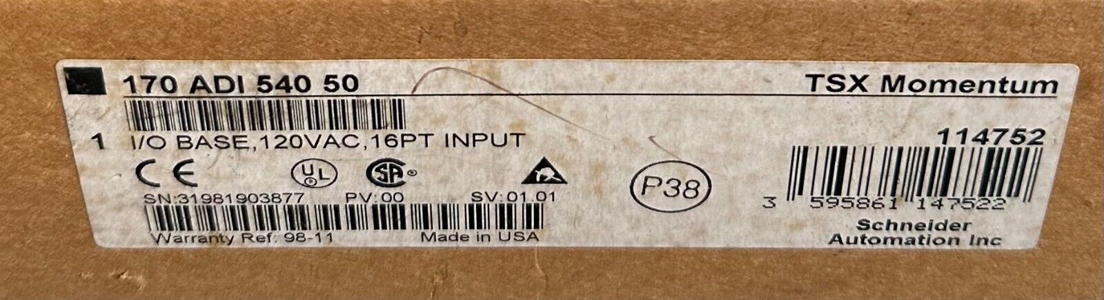 NEW SCHNEIDER MODICON 170-ADI-540-50 / 170ADI54050 TSX Momentum I/O BASE 16-PT