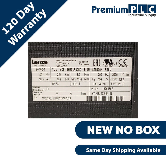 NEW LENZE MCS 12H30LRS0B0-B19N-ST5S00N-R2SU MCS SYNC. SERVO MOTOR 2.5kW 13261687