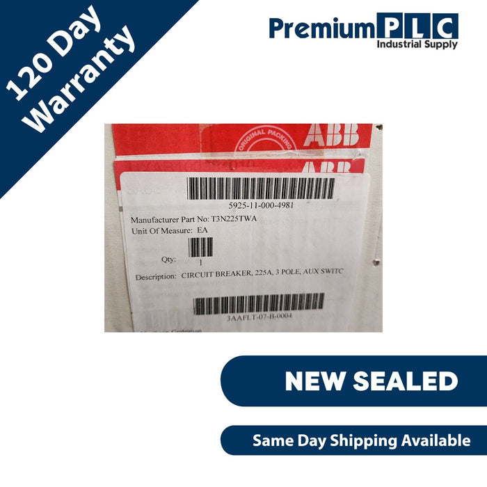 NEW ABB T3N225TWA 3 POLE 225A 480VAC TMAX THERMAL MAGNETIC CIRCUIT BREAKER