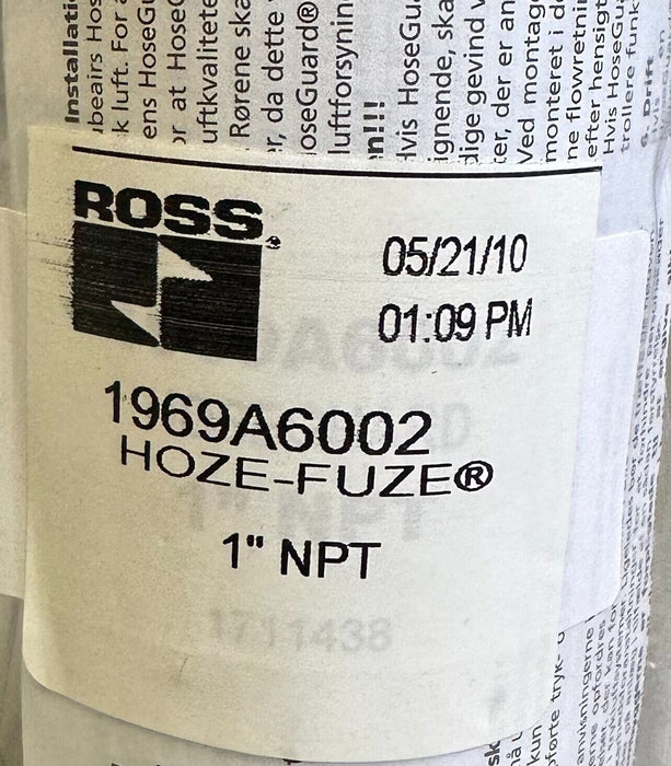 NEW ROSS 1969A6002 HOZE-FUZE 1'' NPT 260PSI SAFETY VALVE