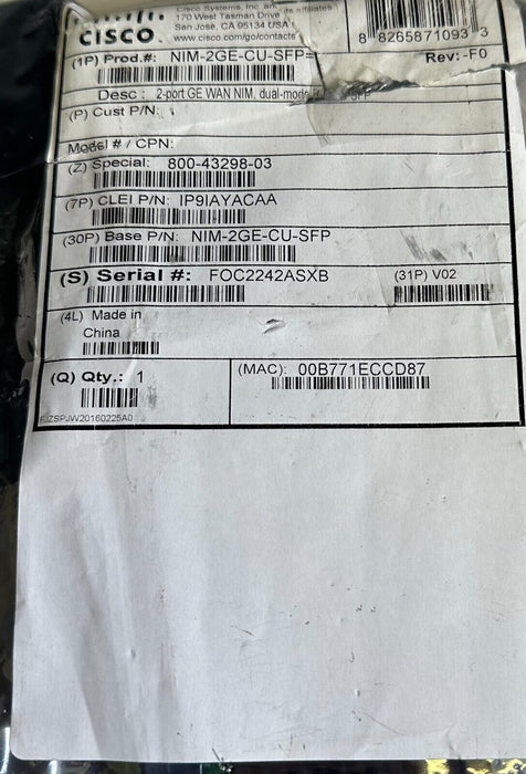 NEW SEALED CISCO NIM-2GE-CU-SFP= / NIM2GECUSFP 2-PORT GE WAN NIM DUAL MODE