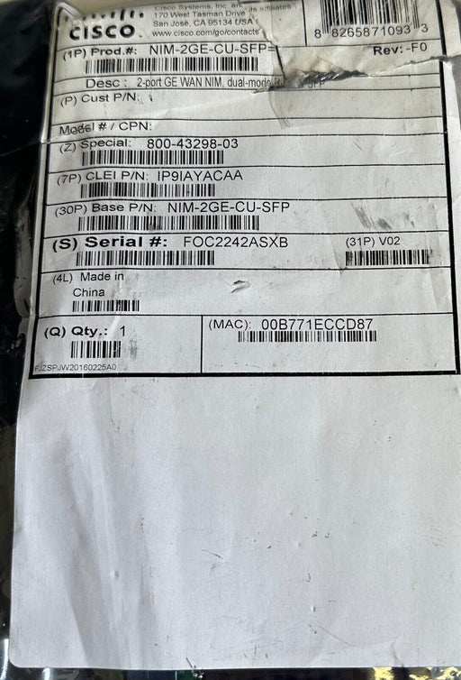 NEW SEALED CISCO NIM-2GE-CU-SFP= / NIM2GECUSFP 2-PORT GE WAN NIM DUAL MODE