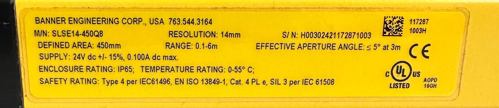 NEW BANNER SLSE14-450Q8 / SLSE14450Q8 EZ-SCREEN EMITTER 14mm RES W/ ACCESSORIES