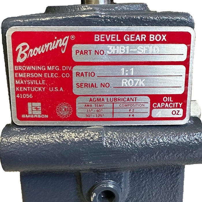 NEW BROWNING 3HB1-SF10 / 3HB1SF10 RIGHT-ANGLE BEVEL GEAR BOX 1:1 RATIO 1251297