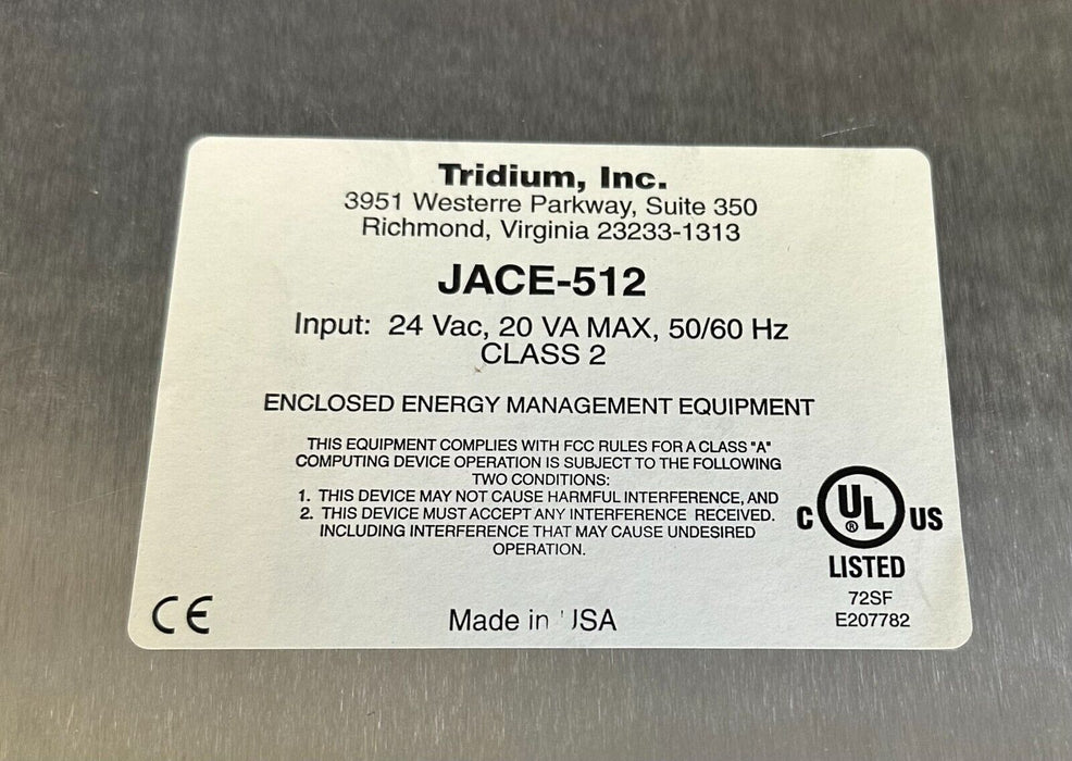 NEW TRIDIUM JACE-512 / JACE512 ENERGY MANAGEMENT CONTROLLER 24Vac 50/60Hz JACE-5