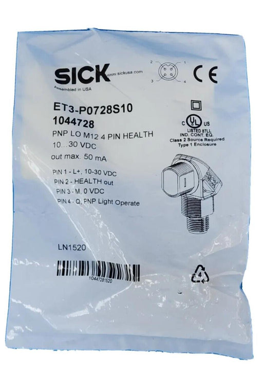 NEW SICK ET3-P0728S10 PHOTOELECTRIC SWITCH PNP LO M12 4-PIN HEALTH 1044728