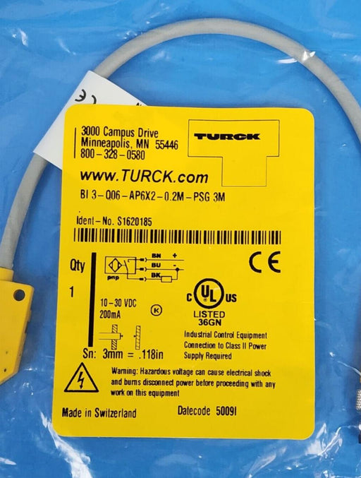 NEW TURCK BI3-Q06-AP6X2-0.2M-PSG3M SENSOR 10-30VDC IDENT-NO. S1620185