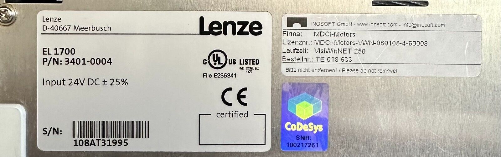 NEW LENZE 3401-0004 / 34010004 HMI WINDOWS TOUCH PANEL EL 1700 / EL1700 24VDC