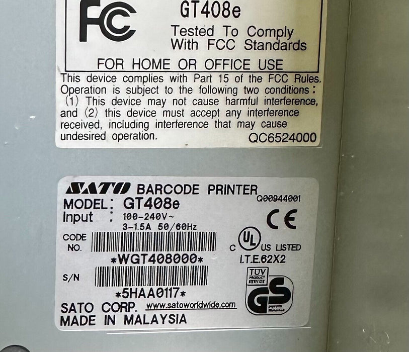 REPAIRED SATO GT408e THERMAL BARCODE PRINTER WGT408000 100-240V 50/60Hz