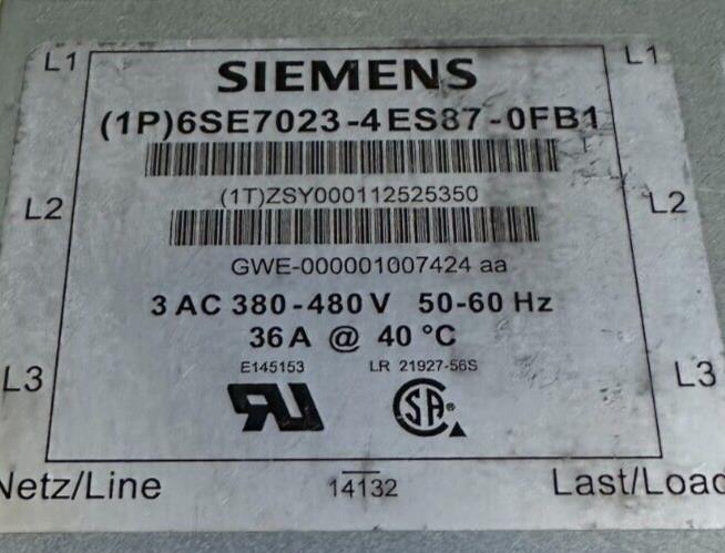 NEW SIEMENS 6SE7023-4ES87-0FB1 / 6SE70234ES870FB1 SIMOVERT 3-LINE EMC FILTER 36A