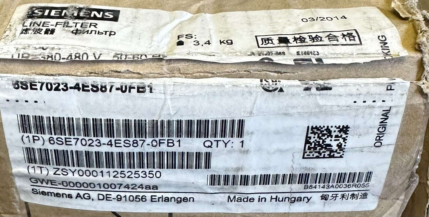 NEW SIEMENS 6SE7023-4ES87-0FB1 / 6SE70234ES870FB1 SIMOVERT 3-LINE EMC FILTER 36A