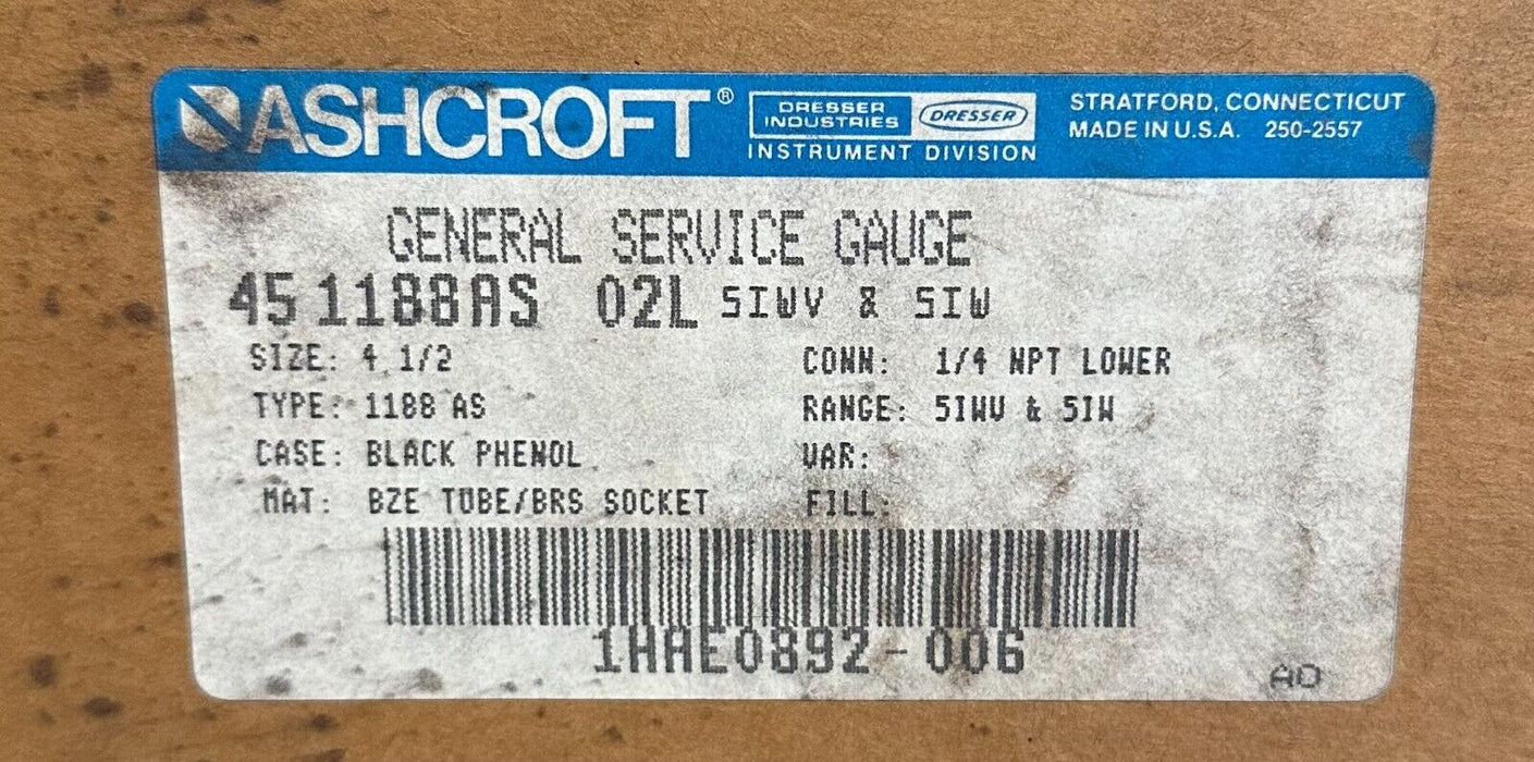 NEW SEALED ASHCROFT 45 1188AS 02L 5IWV & 5IW GENERAL SERVICE GAUGE 451188AS02L