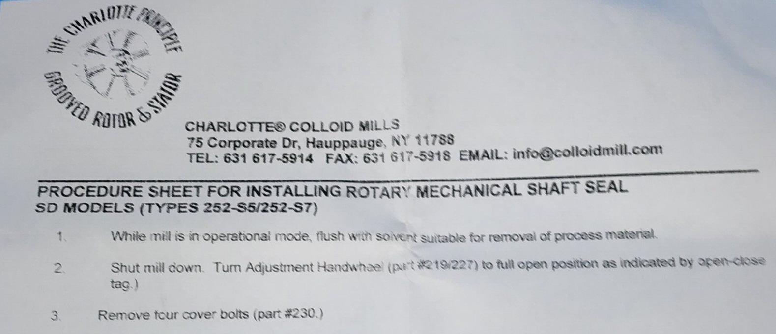 NIB CHEMICOLLOID LABORATORIES INC. 252-7-RM85-40 MECHANICAL SHAFT SEAL SD-40