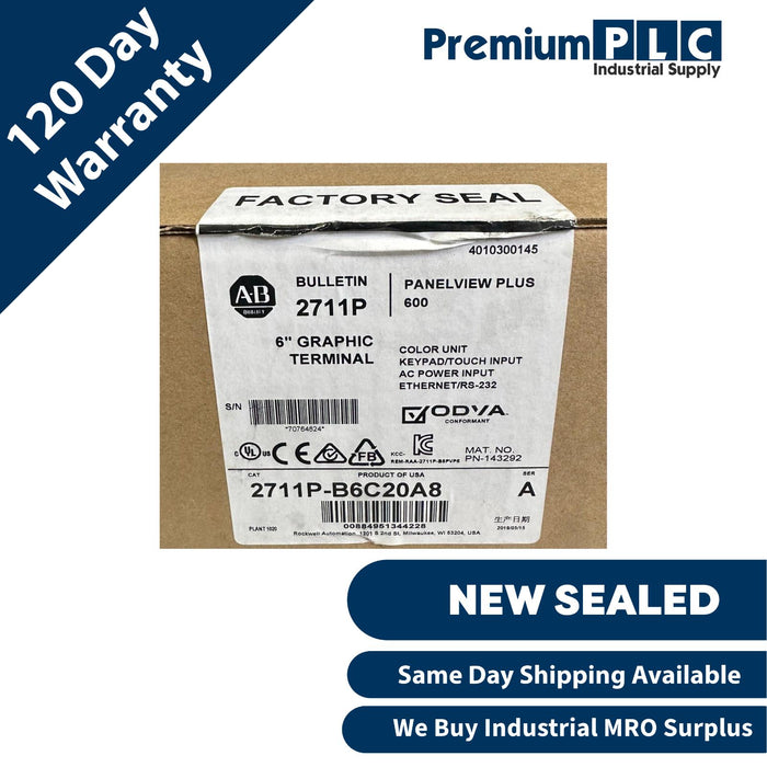 NEW SEALED ALLEN BRADLEY 2711P-B6C20A8 /A PanelView Plus 600 COLOR Enet/RS-232