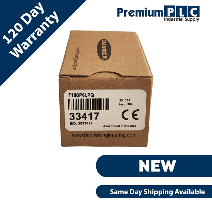 NEW BANNER T18SP6LPQ EZ-BEAM T18 SERIES BARREL-MOUNT SENSOR 4-PIN M12 P/N 33417