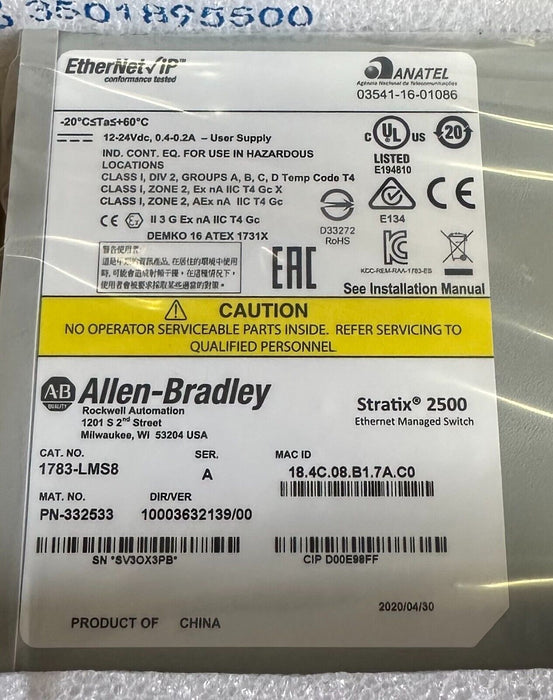 NEW ALLEN BRADLEY 1783-LMS8 /A Stratix 2500 8-PORT ETHERNET SWITCH 1783LMS8 2020