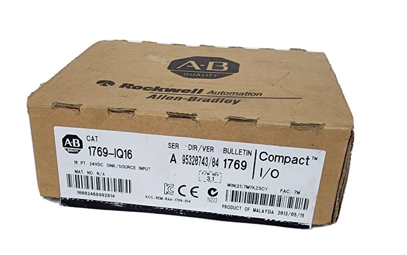 NIB ALLEN BRADLEY 1769-IQ16 SER. A F/W: REV. 3.1 COMPACT I/O 16 PT. INPUT MODULE