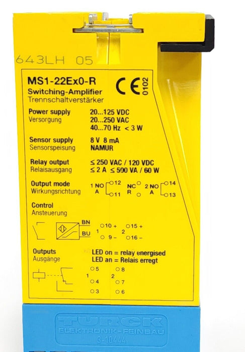 TURCK MS1-22EX0-R ISOLATED SWITCHING AMPLIFIER MS1-22EX0-R/20-250VAC/20-125VDC