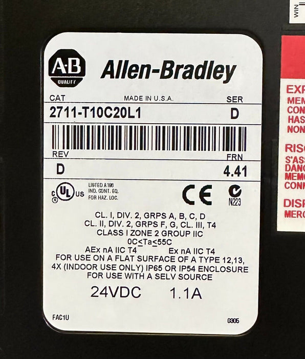 ALLEN BRADLEY 2711-T10C20L1 /D PanelView 1000 COLOR TOUCH EtherNet 2711T10C20L1