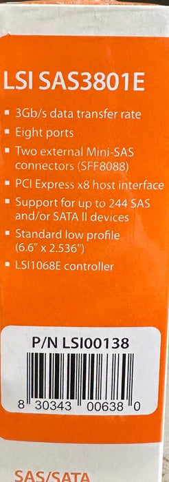 NEW SEALED LSI SAS3801E SAS/SATA HOST BUS ADAPTER 3Gb/s 8-PORT LSI00138