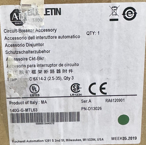 NEW ALLEN BRADLEY 140G-G-MTL63 /A CIRCUIT BREAKER ACCESSORY FRAME-G 140GGMTL63